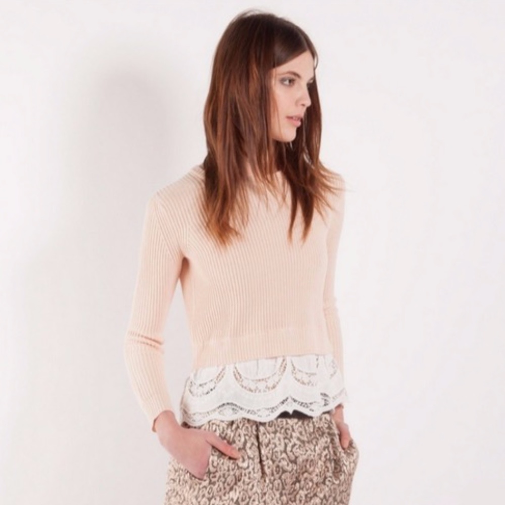 Maje Emiline Linen Blend Crewneck Sweater